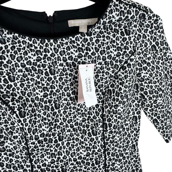 Banana Republic Leopard Print Half Sleeve Round Neck Mini Sheath Dress Size 0 - Picture 5 of 9